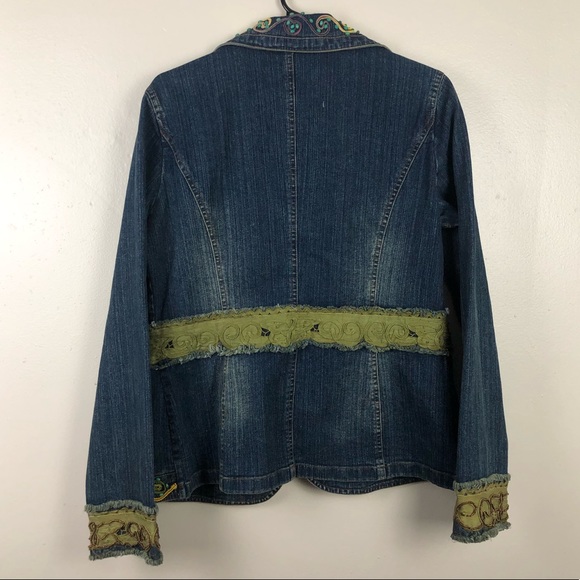 Chagall Beaded Jean Jacket with Lace Detail - Picture 5 of 6